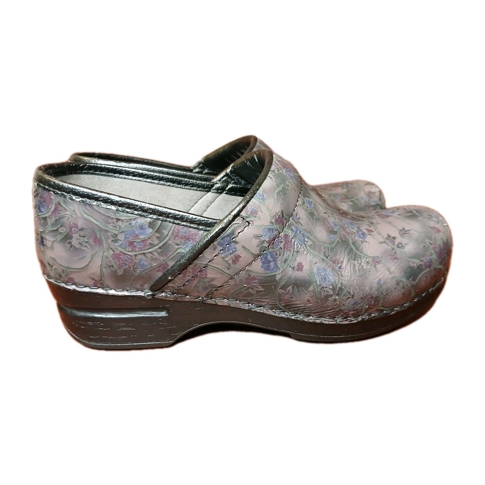 Dansko Floral Patterned Mules - Gray and Purple